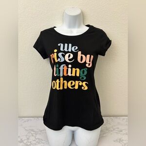 Wound Up Juniors M 7-9 Black Cotton Blend Shirt “we Rise By Lifting Others”​